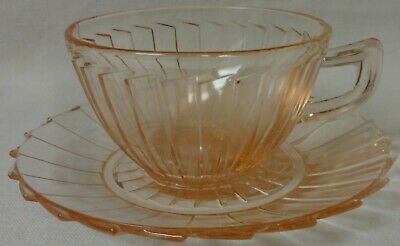 Sierra Pink Cup & Saucer Set Of 2 Jeannette Glass Company