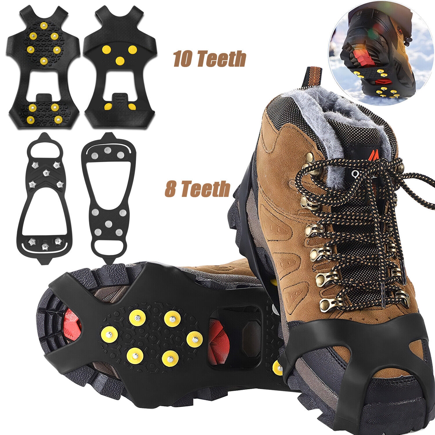 Anti-slip Crampons Boot Shoes Covers Studded Traction Cleats Spikes Snow Hiking