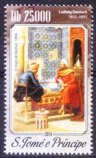 Sao Tome 2014 Mnh, "the Chess Game" 1896 Painting By Ludwig Deutsch, Sports Arts