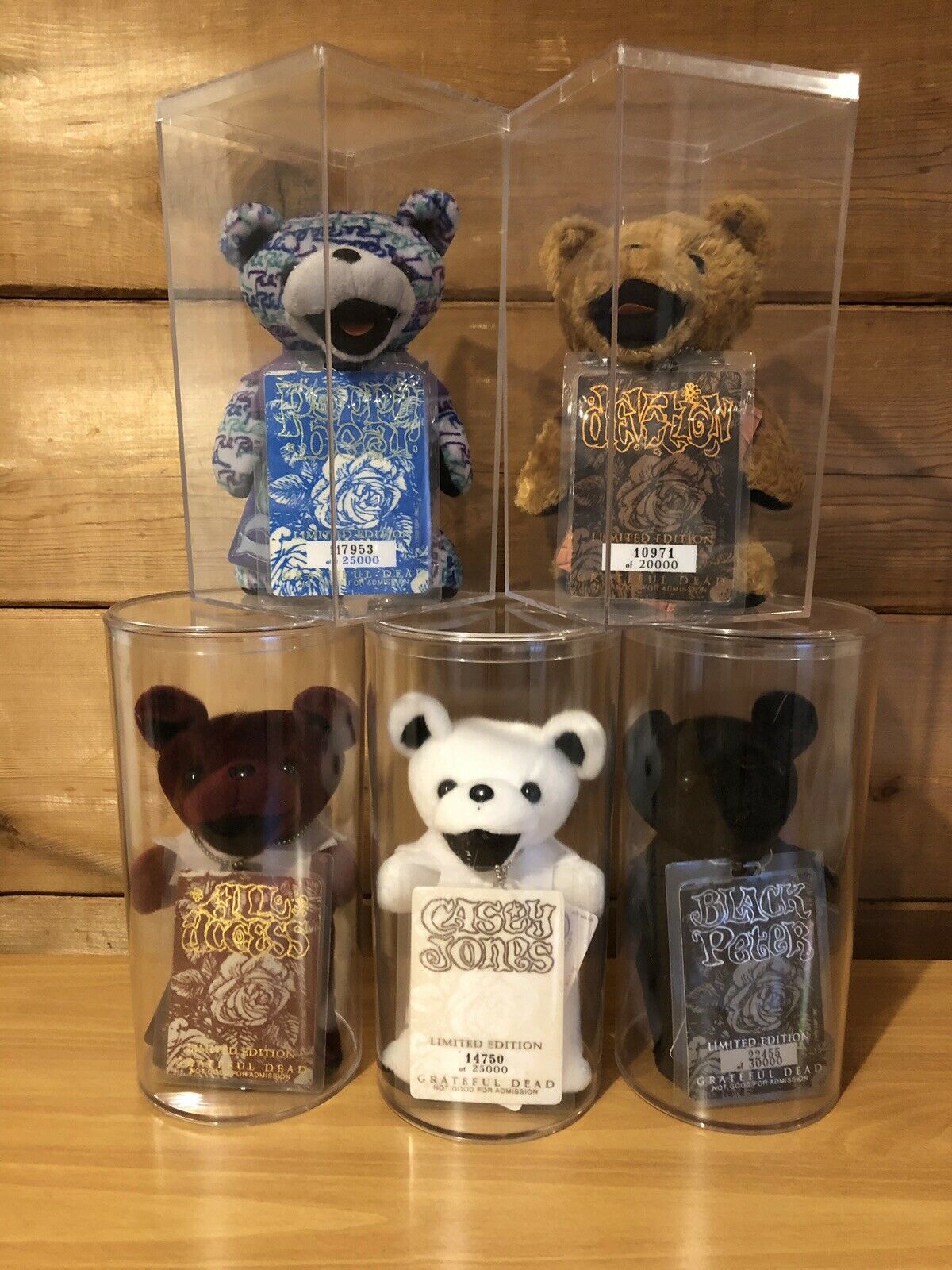 Liquid Blue Limited Edition Grateful Dead Bear Set Of 5 With Cases