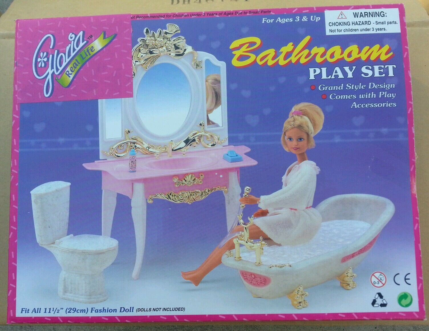 Gloria Furniture Size Deluxe Bathroom W/ Tub & Mirror Play Set For Dollhouse