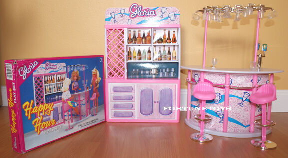 New Gloria Dollhouse Furniture Happy Hour Bar+stools Playset (98006)