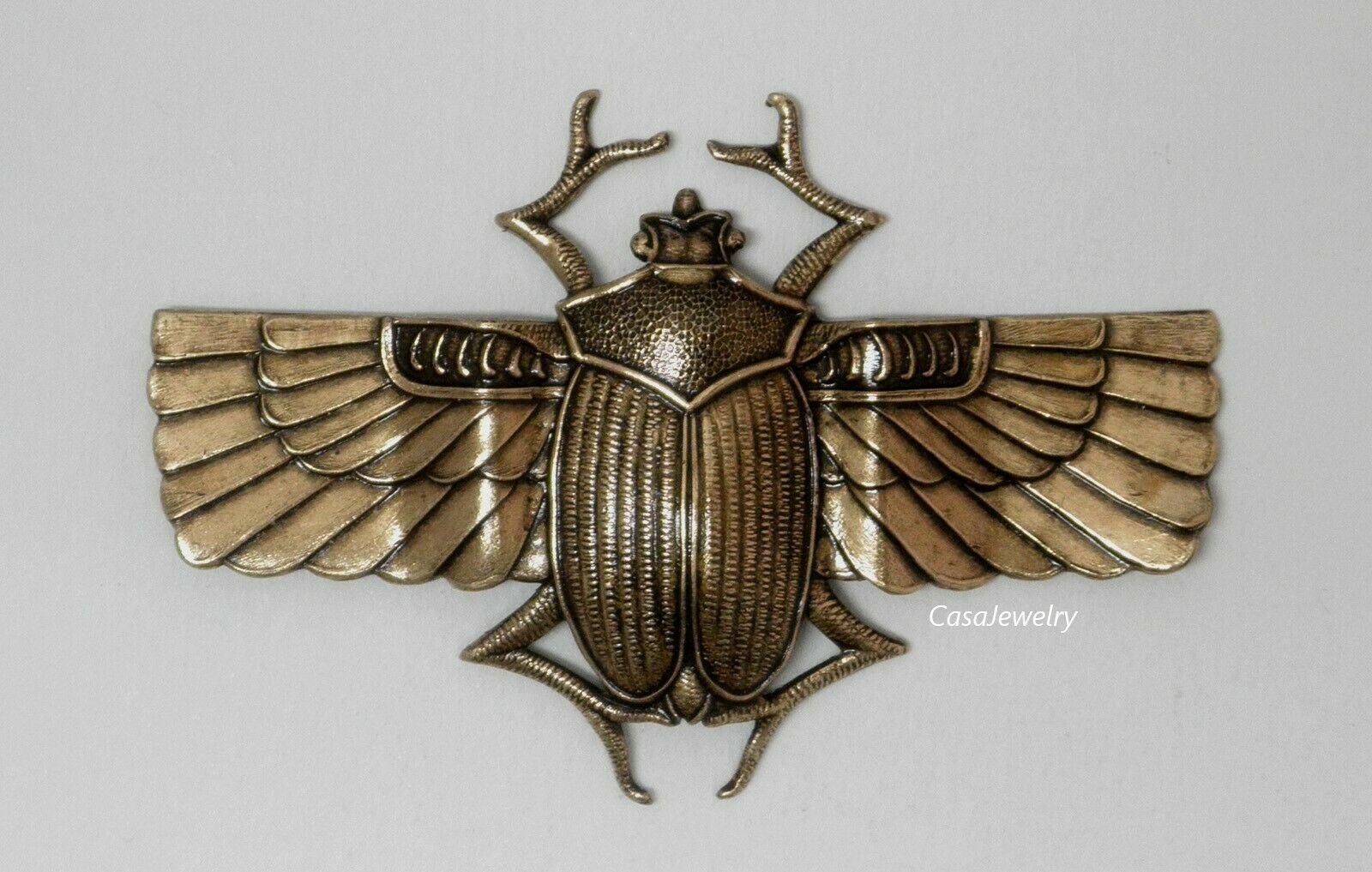 #3006 Lrg Dapped Long Winged Antiqued Gold Scarab Beetle - 1 Pc Lot