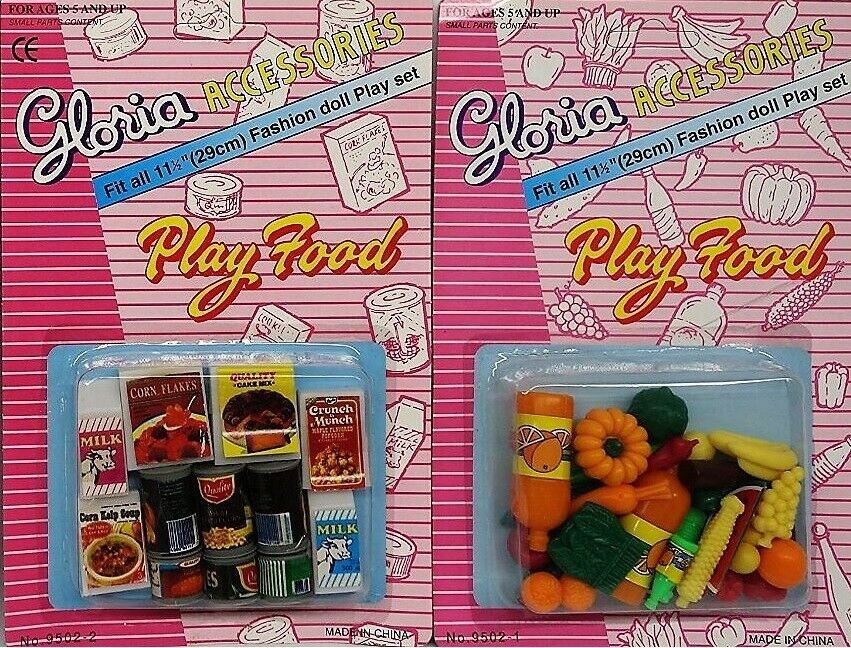 2set Gloria Accessories Barbie Size Dollhouse Fridge Food Fruits Vegetables Play