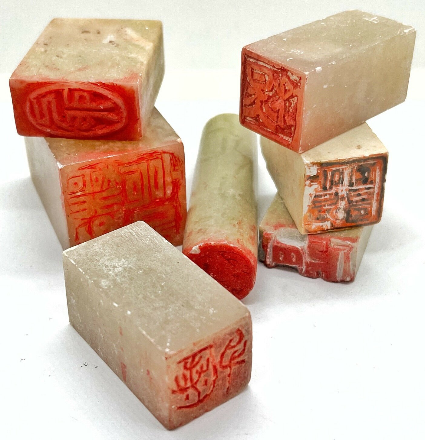 Antique & Vintage Chinese Hand Carved Jade Or Stone Seal Stamps Signet Lot - C