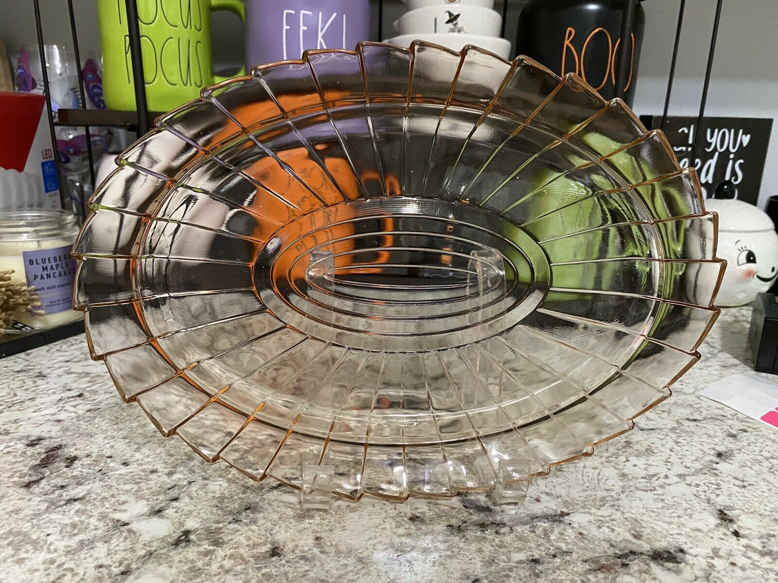 Jeannette Pink Sierra Pinwheel Oval Platter Depression Glass
