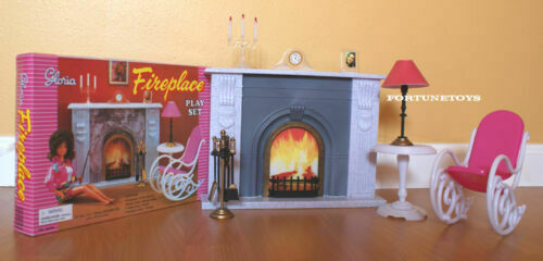 Gloria Dollhouse Barbie Furniture Size Fireplace Playset W Chair & Table (96006)