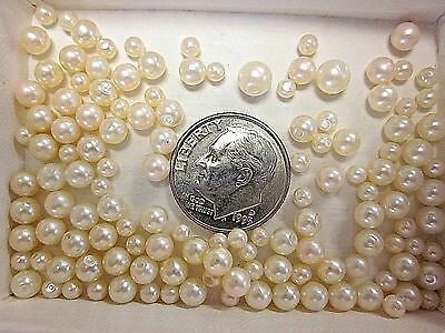 130 Vtg Nos Small No Hole & 1 Hole Faux Pearls Lot 2mm- 6mm Jewelry Repair Craft