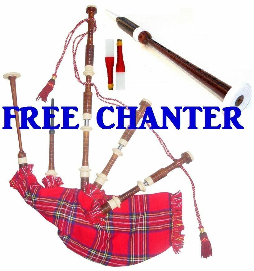 Scottish Bagpipes Deura Set Of Rosewood Full Size Bagpipe + Practice Chanter