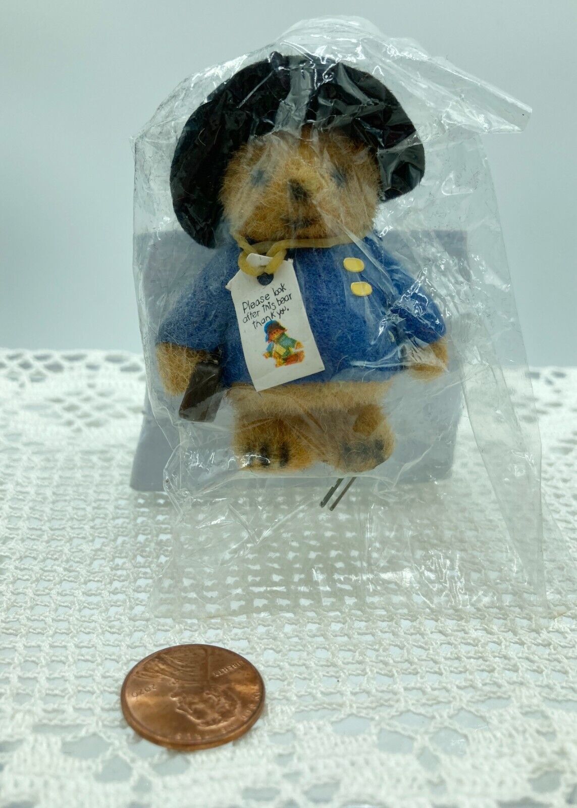 Vintage Paddington Bear Flocked Figure 2.5" Tall Hong Kong Miniature Nip