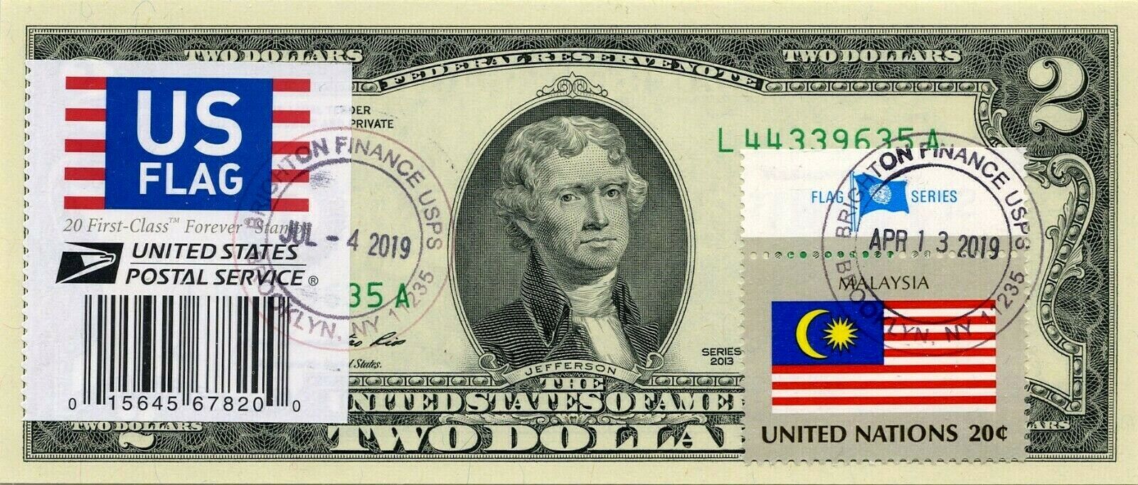 $2 Dollars 2013 Stamp Cancel Postal Flag From Malaysia Value $175