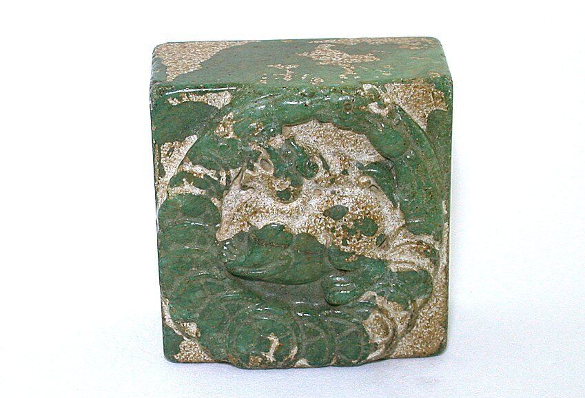 1 3/4" Natural Nephrite Jade In Host Rock Carved Lizard Seal Paperweight Ebs8931