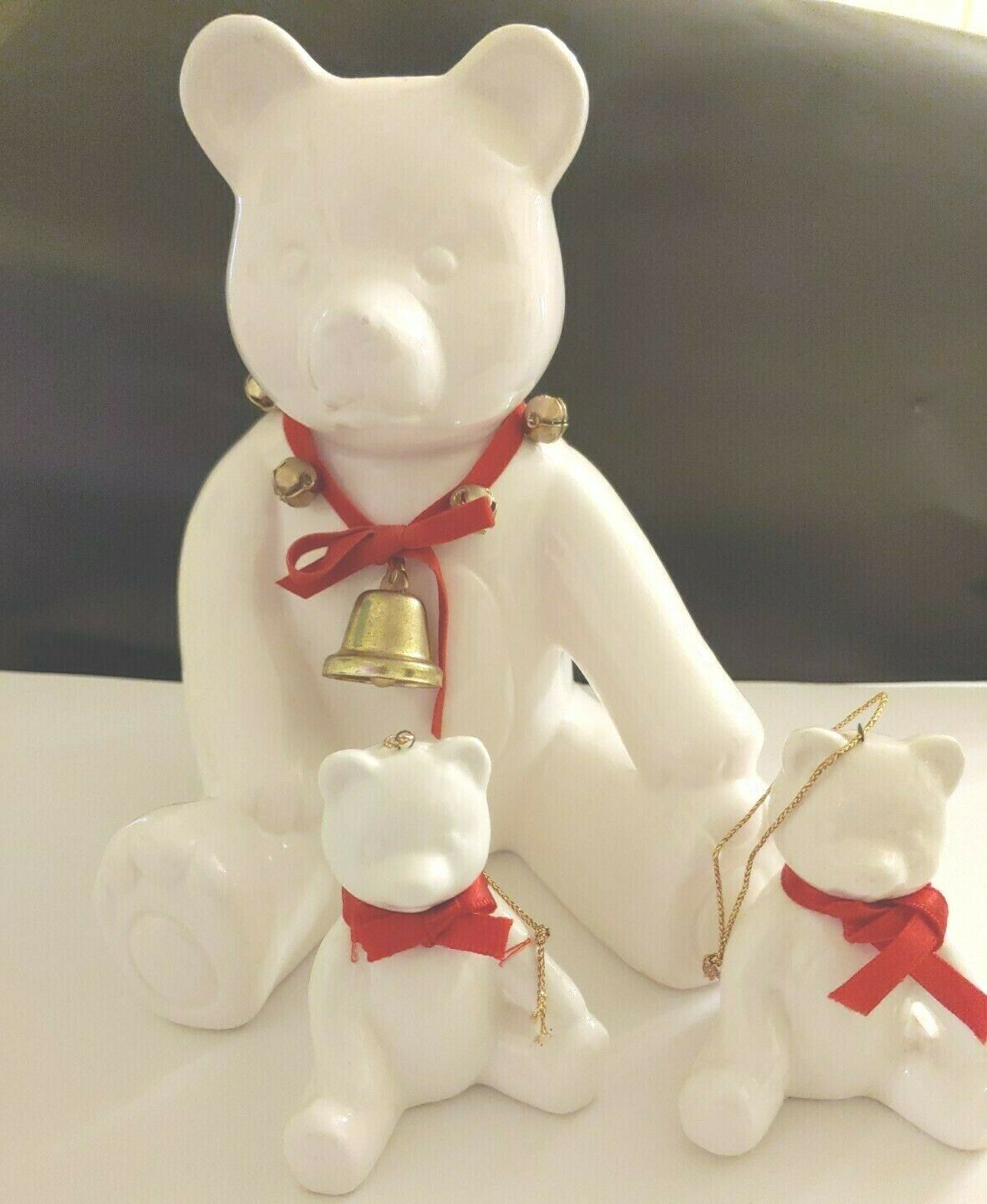 Christmas Momma Bear Figurine With Two Matching Baby Bear Ornaments