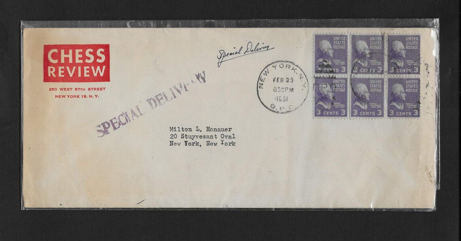 Usa Chess Review Special Delivery Letter Feb 23, 1951