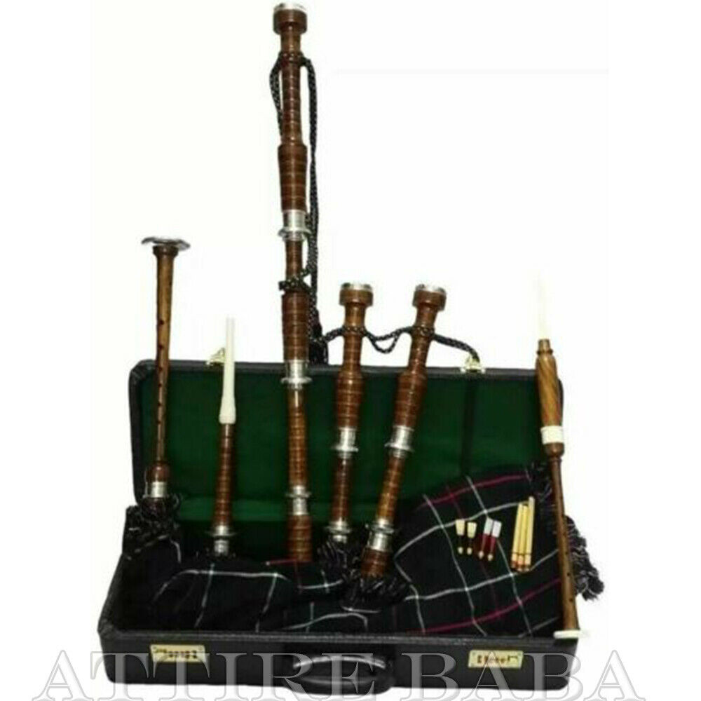 Professional Mackenzie Bagpipe Brown Finish Silver Mount Bagpipes With Hard Case
