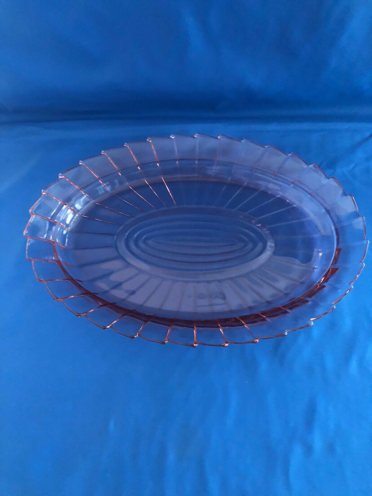 Sierra Pinwheel Pink Depression Glass Jeanette Oval Serving Platter - Excellent