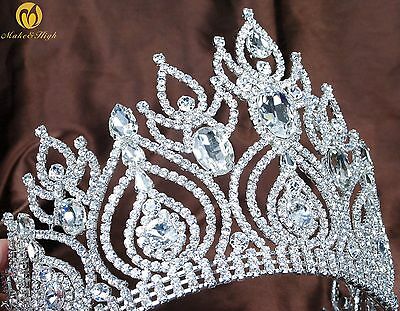 Beauty Pageant Hair Tiaras Crowns Crystal Large Headpiece Bridal Prom Costumes