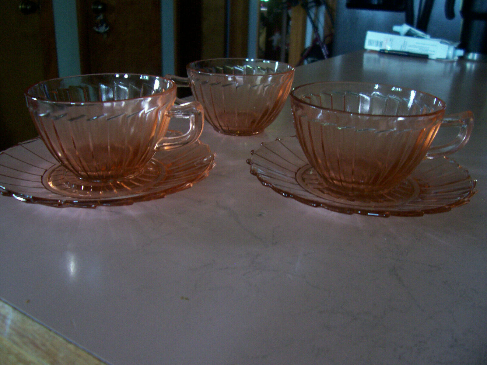 Sierra Pinwheel Pink Cups And Saucers (2 Sets Plus A Cup)