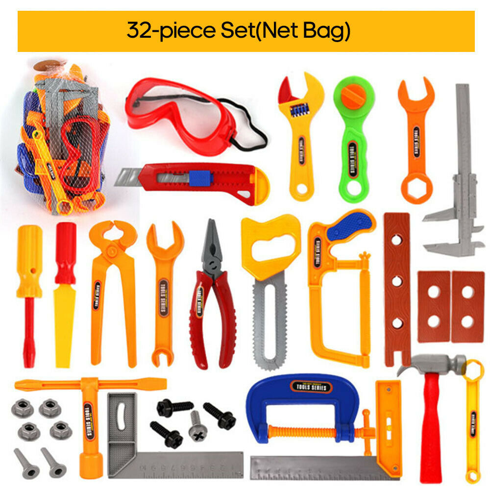 32pc Kids Toddlers Pretend  Toy Tool Workshop  Table Diy Workbench F6y2