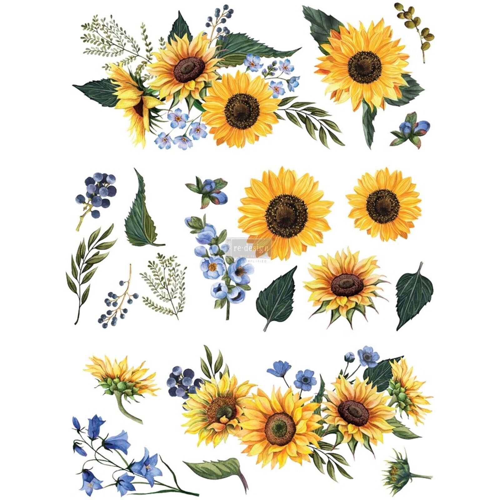 Prima Redesign Sunflower Fields Floral Furniture Craft Transfer Decal 24x35