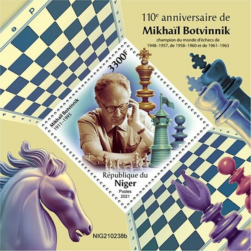 Niger - 2021 Mikhail Botvinnik Chess Player - Stamp Souvenir Sheet - Nig210238b