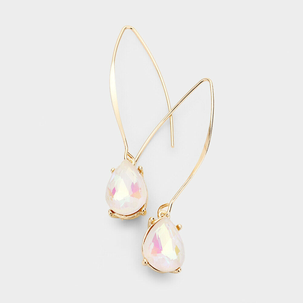 Fashion Jewelry Teardrop Metallic Crystal Threader Hook Earrings