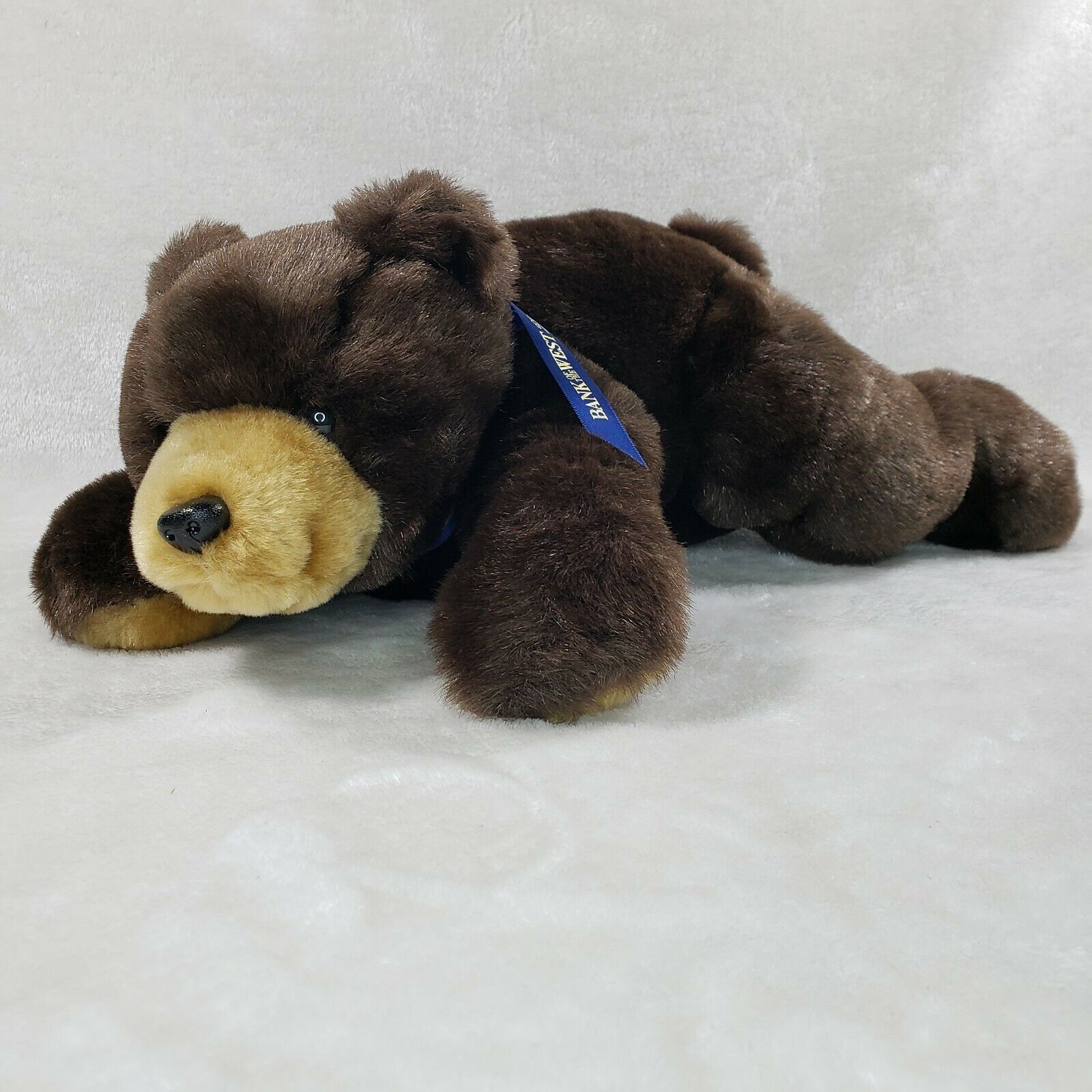 Bank Of The West Bear Lying Down Plush Stuffed Animal Realistic 12" Classroom