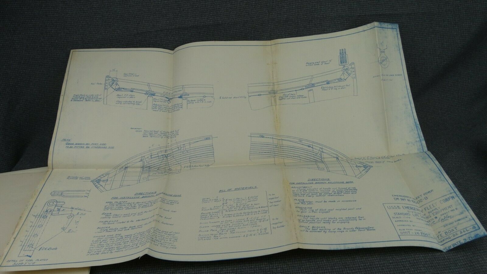 Dwg H-6002-8 "unit-26 Lifeboat" 1918 Blueprint 19"x29"