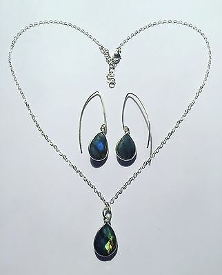 Labradorite Stone Matching Earring-necklace Jewelry Set Open Hoop Hook Earrings