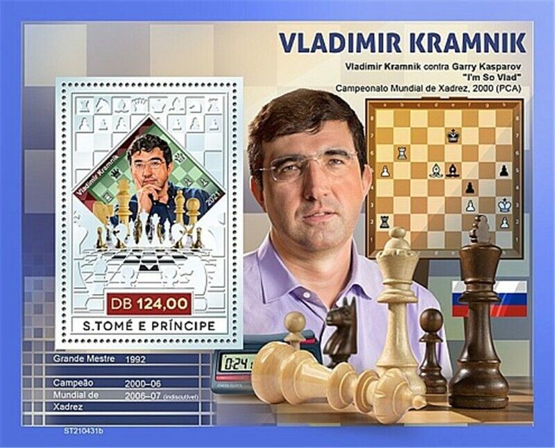 St Thomas - 2021 Chess Champ Vladimir Kramnik - Souvenir Sheet St210431b-silver