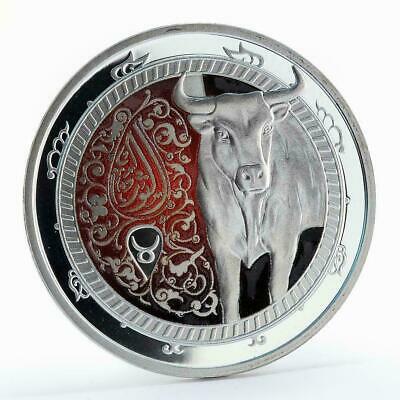 Lebanon 2013 5 Liras  Zodiac Signs Taurus Colored  Proof Silver Coin
