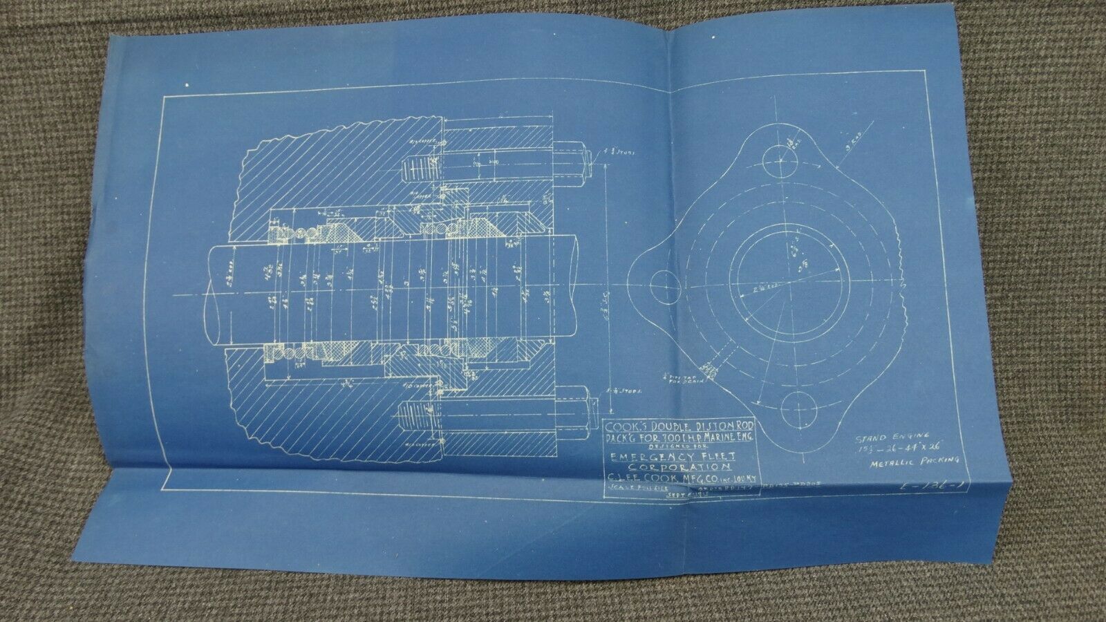 Dwg No. E-146-1 "cook's Double Piston Rod" 1917 Blueprint 10"x17"