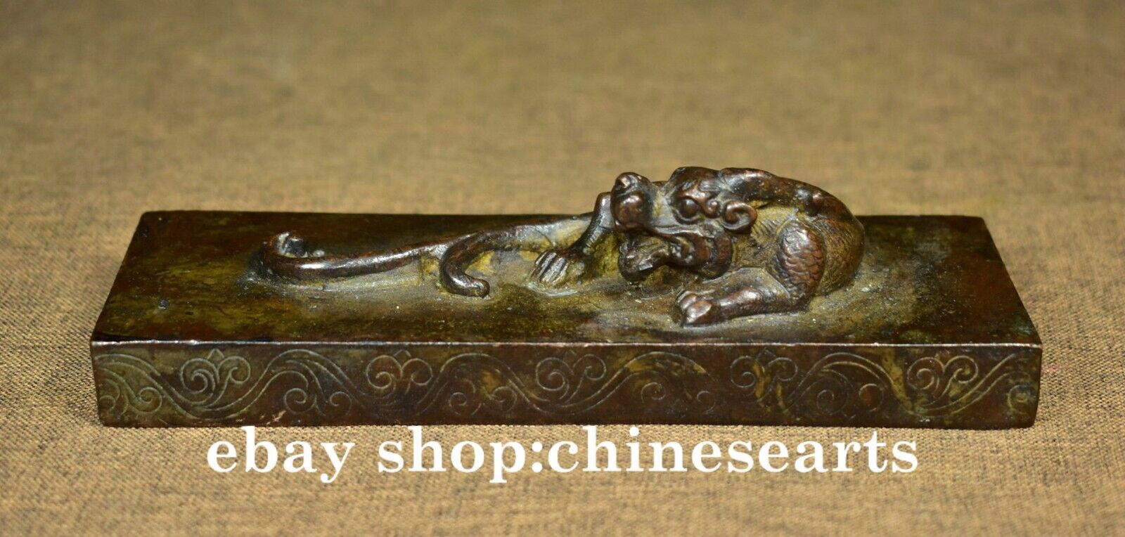 6" Rare China Pure Bronze Brass Pixiu Unicorn Beast Two Dragon Loong Seal Stamp