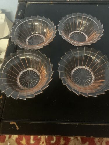 4 Piece Pink Depression Jeanette Sierra Pinwheel Vintage Glassware Bowl Set