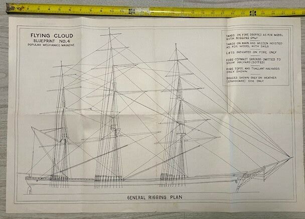 Vintage Clipper Ship Flying Cloud 1930's Ship Model Plans 4 Big Sheets