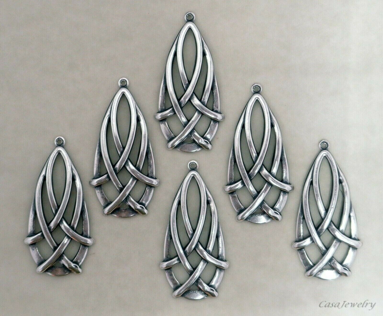 #0426 Antiqued Sterling S/p Celtic Teardrop W/top Hang Ring - 6 Pc Lot