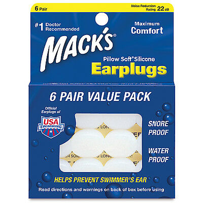 Mack's Swimming Pillow Soft Ear Plug Learn To Swim Adult 6 Pair Moldable Putty 7