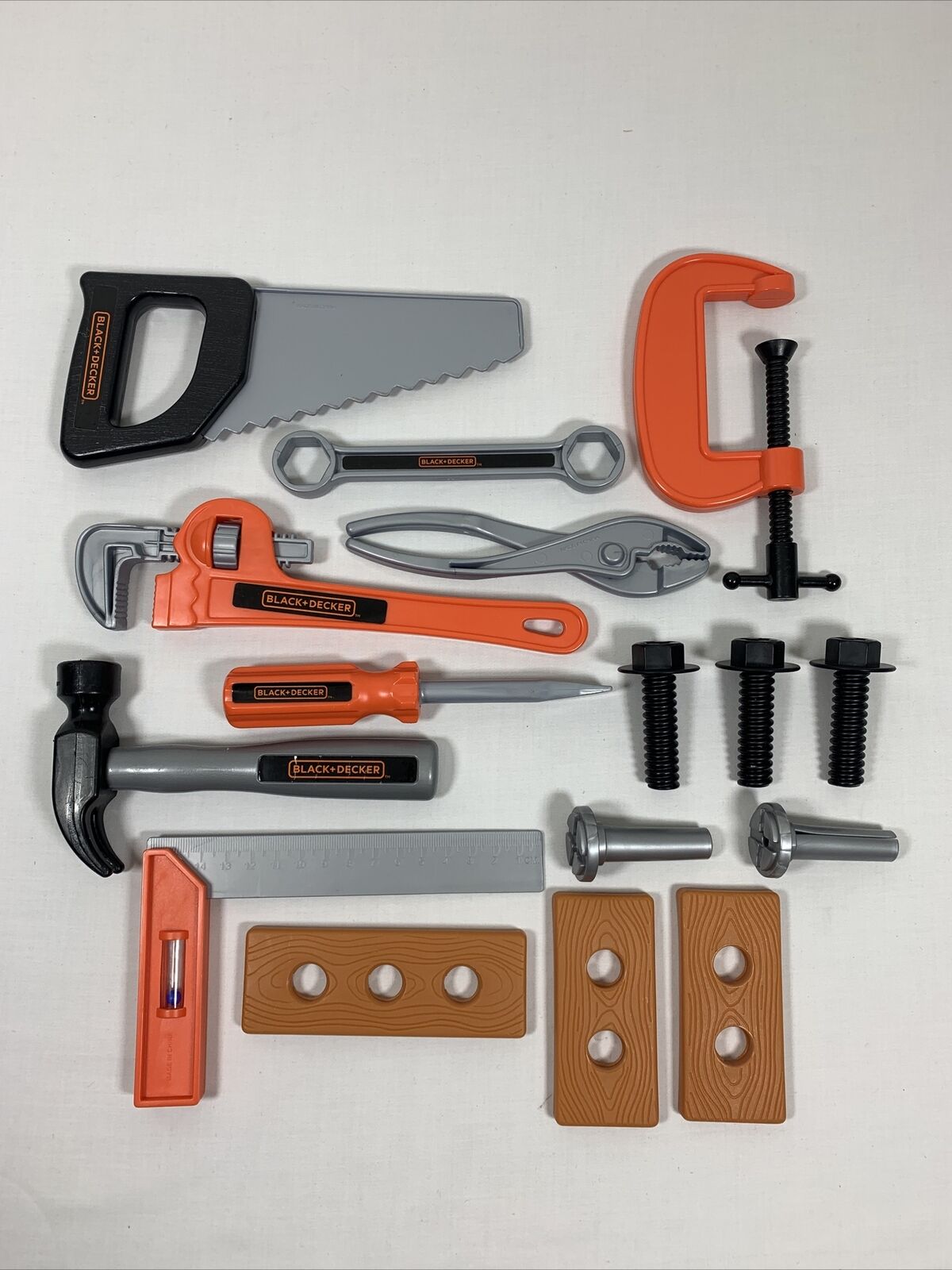 Black & Decker Kids Toy Tools Hammer Wrench & More Lot Of 16 Pieces Preowned