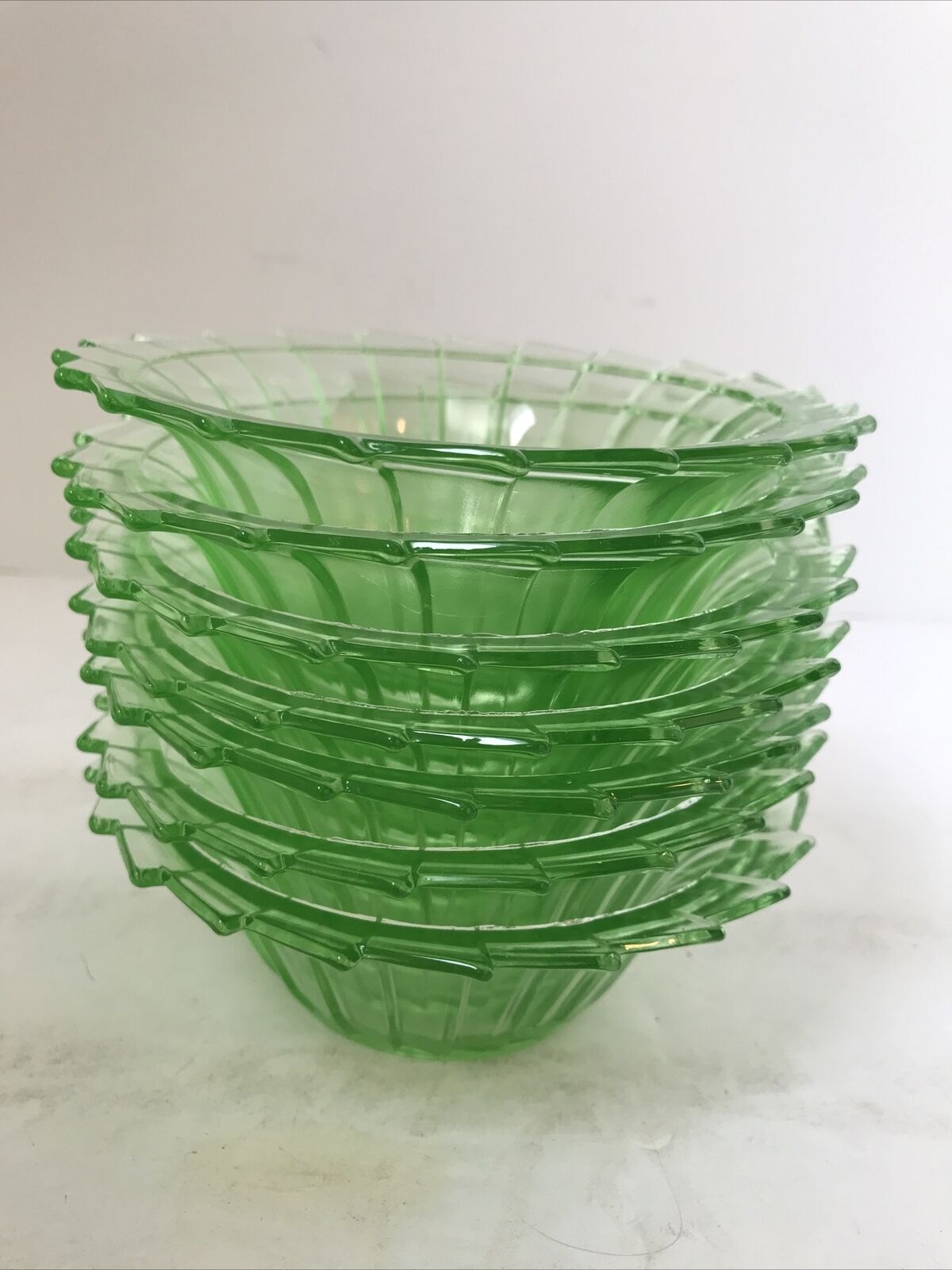 7 Green Art Deco Depression Glass Jeannette Sierra Pinwheel Cereal Bowl