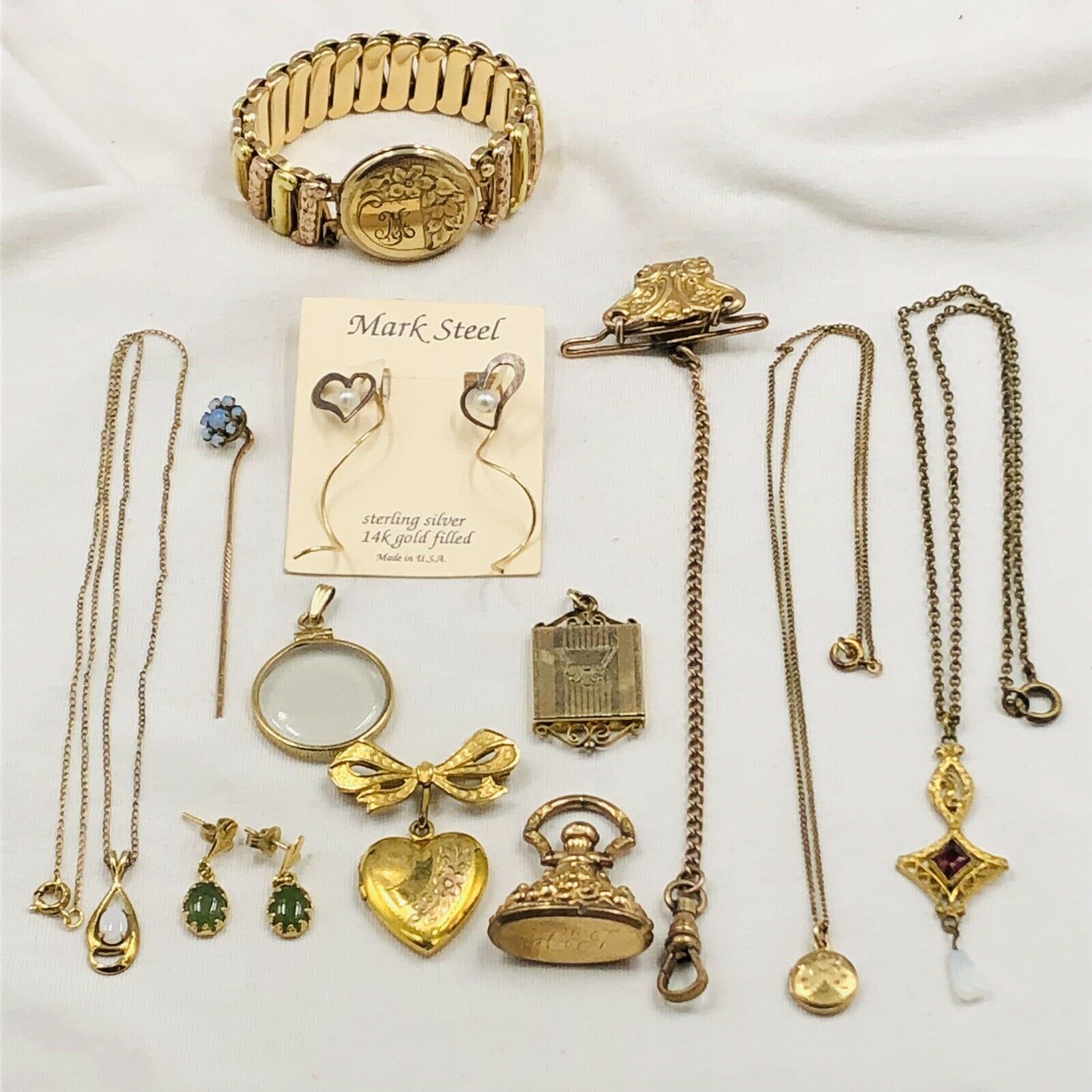 Antique Vtg Gold Filled Jewelry Lot All Wearable 62 Grams Or Scrap Some Stones