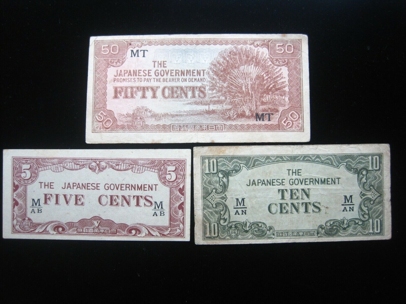 Malaya 5 10 50 Cents 1942 1945 Lot Japan Wwii Malaysia Singapore 56# Banknote
