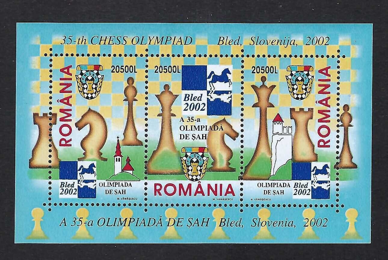 Romania 2002 #4546 Souvenir Sheet Mnh Chess Olympiad Blend Slovenia