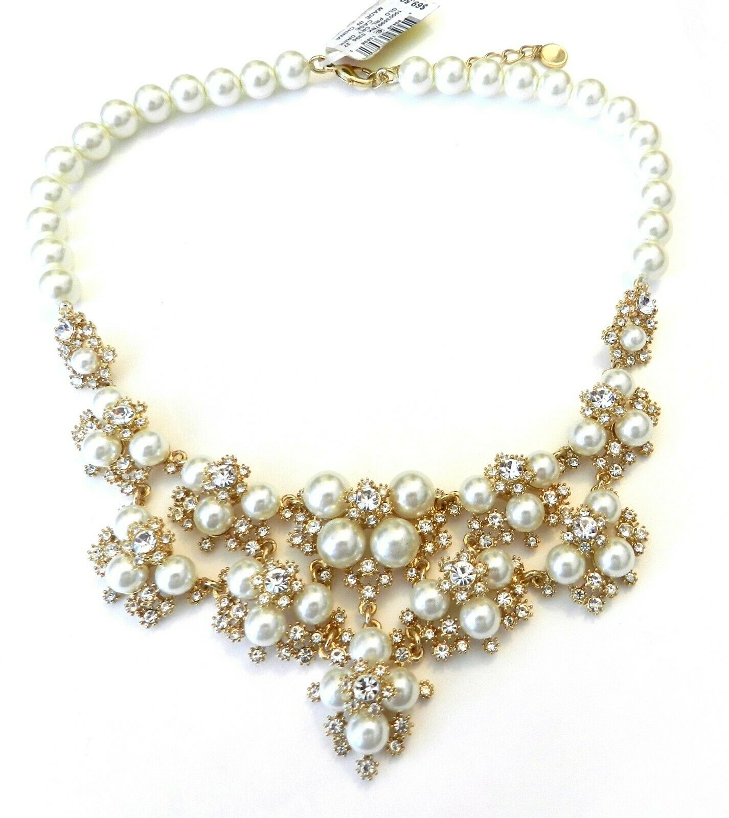 Charter Club "high Glam" Pearl And Crystal  Gold Tone Necklace