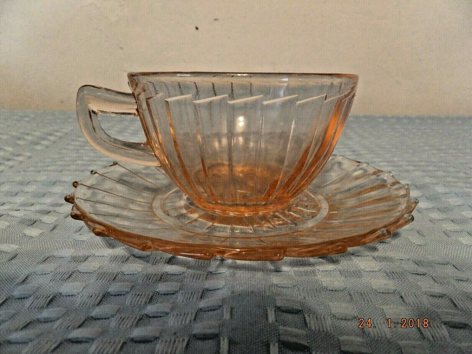 Jeannette Pink Depression Glass Sierra Pinwheel "spoke" Cup & Saucer Set