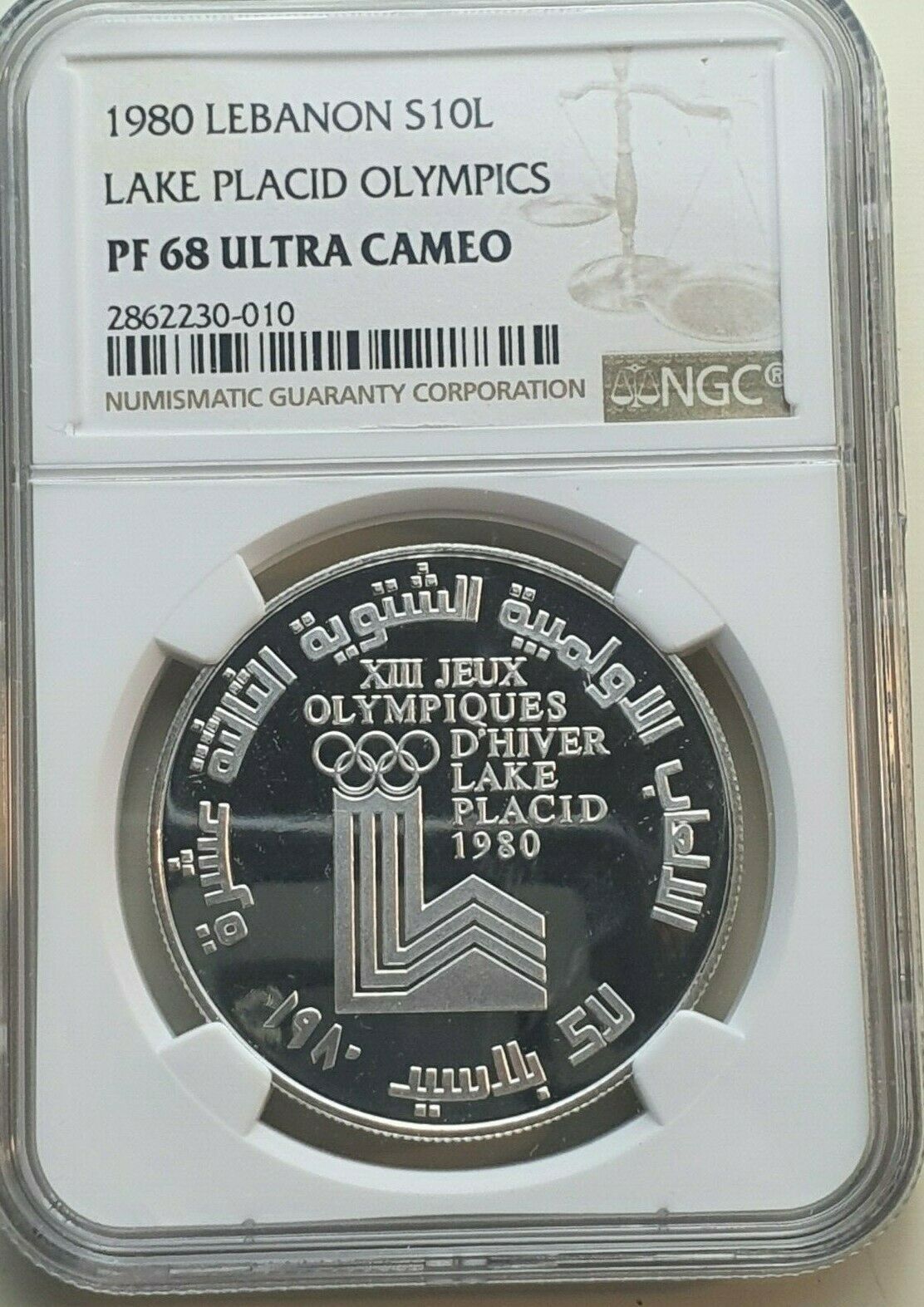 1980 Lebanon 10 Silver Coin Lake Placid Olympics Ngc Rated Pf 68 Ultra Cameo