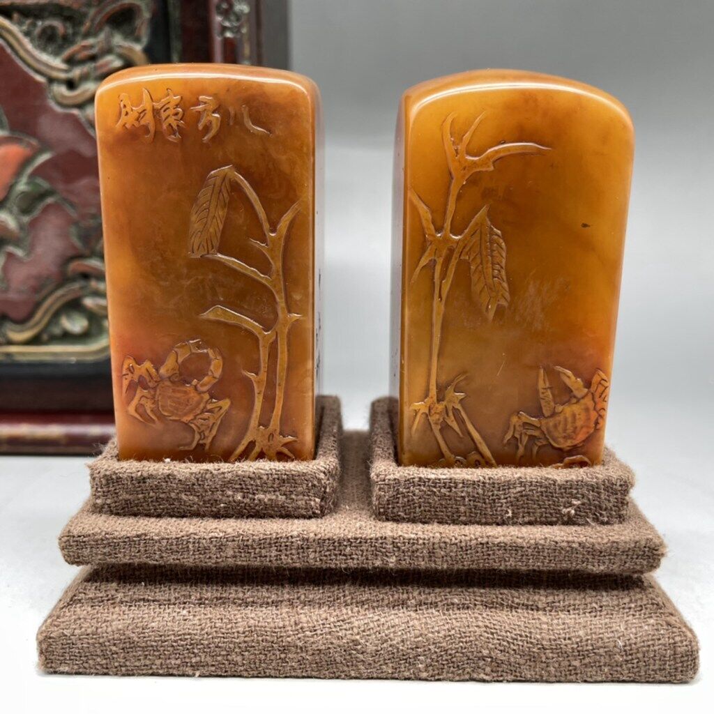 A Set Chinese Natural Shoushan Stone Handcarved Exquisite Pattern Seals 70360