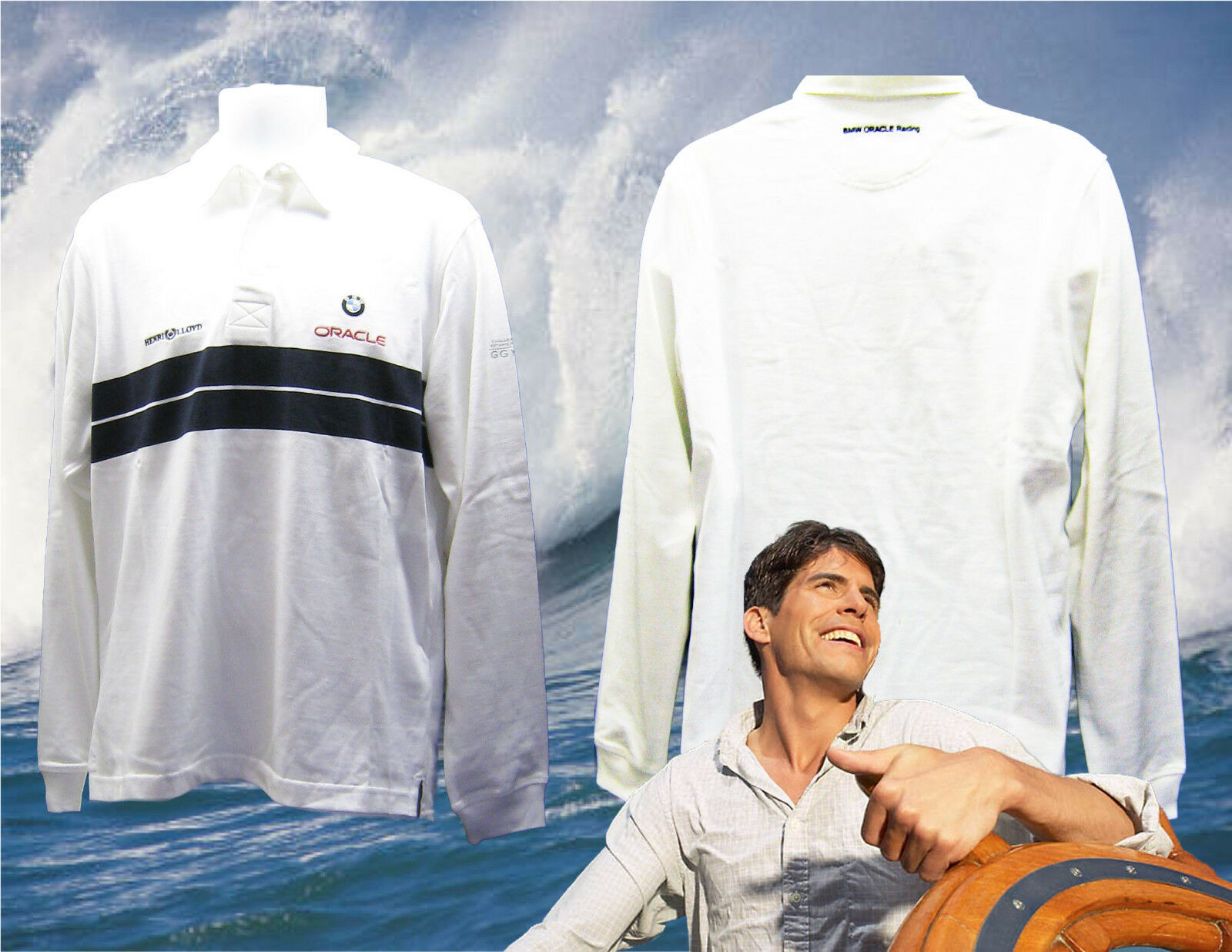 Vintage Henri Lloyd Bmw Oracle Americas Cup Sailing Giles Rugby Shirt White S