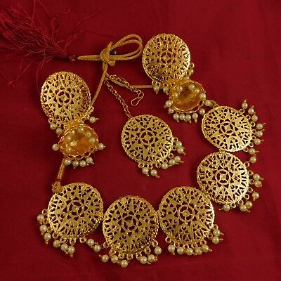 18k Traditional Gold Plated Round Necklace Earrings Set Ethnic Women Jewelry Set
