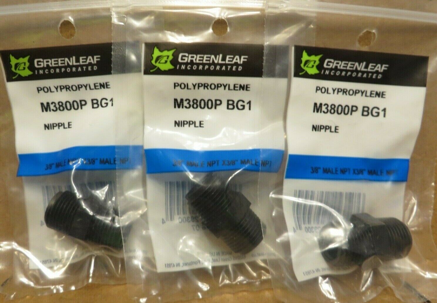 Greenleaf Inc. M3800p  Nipple 3/8" Male Npt X 3/8 Male Npt  (3 Pieces)