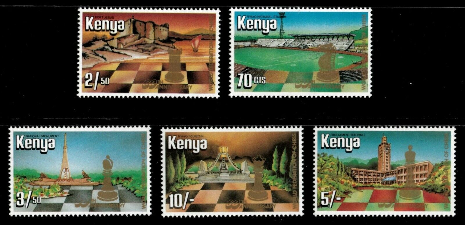 Kenya 1984 - World Chess Federation, 60 Years - Set Of 5v - Scott 319-23 - Mnh